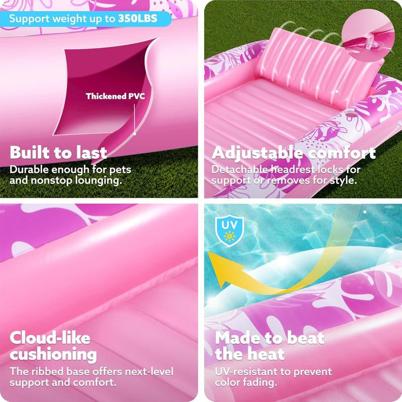 Sloosh-L/Xl Inflatable Tanning Pool Lounge Float with Cup Holder, 70“X46”/85″ X 57″ Extra Large Pool Floats Adult with Pillow, 4 in 1 Suntan Tub Raft Floatie, Sunbathing Bed Lounge for Water Blow up Kids Ball Pit Party Gifts, Inflatable Sofa Pool