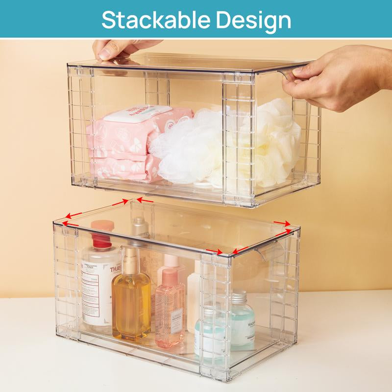 Vtopmart Transparent Stackable Drawer Organizer with Handles for Bathroom Kitchen Pantry under Sink Cabinet Closet Makeup Multifunctional Storage Solution 5-10Kg Capacity