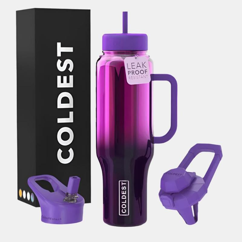 Coldest 46Oz 100% Leak Proof Insulated Tumbler with Lid & Straw (3 Lids) - Stainless Steel for Women & Men - Travel Containers, Chug & Drinkware