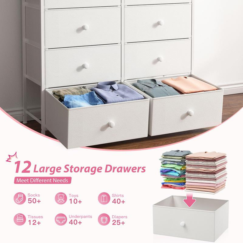 【Tiktokshopbacktoschool】Raybeefurniture 12 Drawer Dresser for Bedroom with Fabric Drawers, Large Storage Chest with Metal Frame & Wood Top, Modern Closet Organizer Dresser for Women, Living Room, Entryway, Clothes, Linens, Accessories