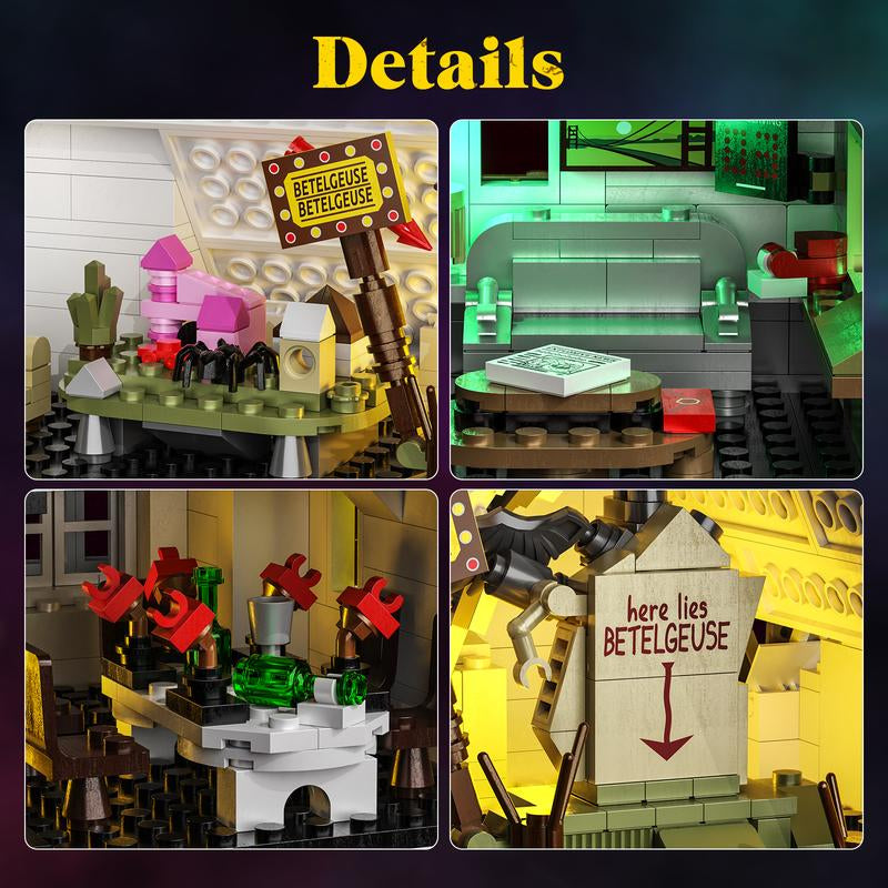 Haunted House Brick Set with LED Lights – Afterlife-Inspired Spooky Model Building Block Set for Gothic Home Decor & Halloween Gifting