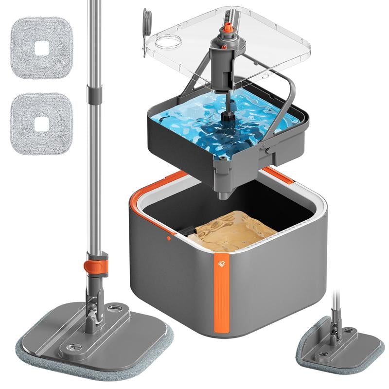 KZKR Spin Mop and Bucket System with Dual Compartment Mop Bucket & Thick Washable Microfiber Pads for Home Cleaning Household Items