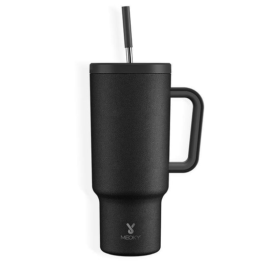 【Meoky】40Oz Classic Straw Handle Cup, Multi-Grid Ice Cube Mold, Leak-Proof Cup Lid, Silicone Handle, Non-Slip Noise Reduction Pad at the Bottom, Stainless Steel Thermos Cup, Wide Mouth and Narrow Bottom, Valentine'S Day Gift, Tumbler Cups