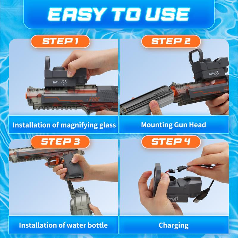 Electric Water Shooter with LED Lights, Powerful Squirt Water Pistol for Kids/Aldults,Long Range Shoot Reach to 26-35Ft Outdoor Water Toy,High Powered IP67 Waterproof for Summer, Outdoor,Party,Birthday Gift,Water Guns