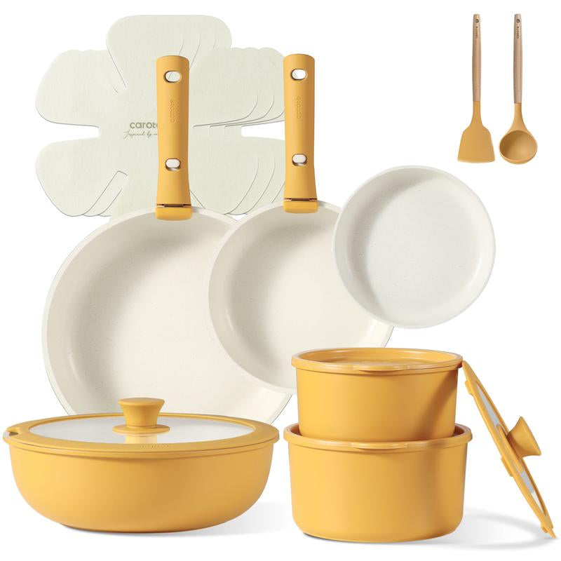 [Official] CAROTE 18Pcs Detachable Handle Nonstick Cookware Set, Blue/Green/Black/Taupe/White, Pots and Pans, Oven Safe Frying Pan, Dishwasher Safe