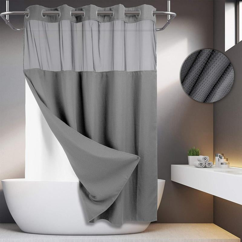 Waffle Pattern Shower Curtain, 1 Count Double Layer Waterproof Shower Curtain, Removable Shower Curtain with Snaps, Bathroom Supplies, Shower Essentials