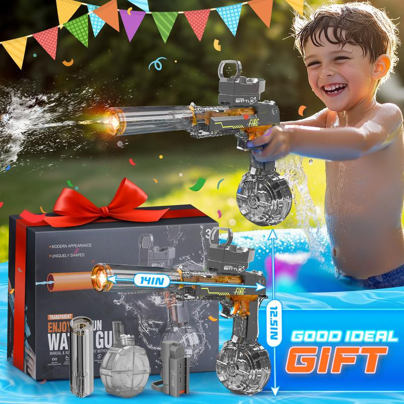 Electric Water Shooter with LED Lights, Powerful Squirt Water Pistol for Kids/Aldults,Long Range Shoot Reach to 26-35Ft Outdoor Water Toy,High Powered IP67 Waterproof for Summer, Outdoor,Party,Birthday Gift,Water Guns