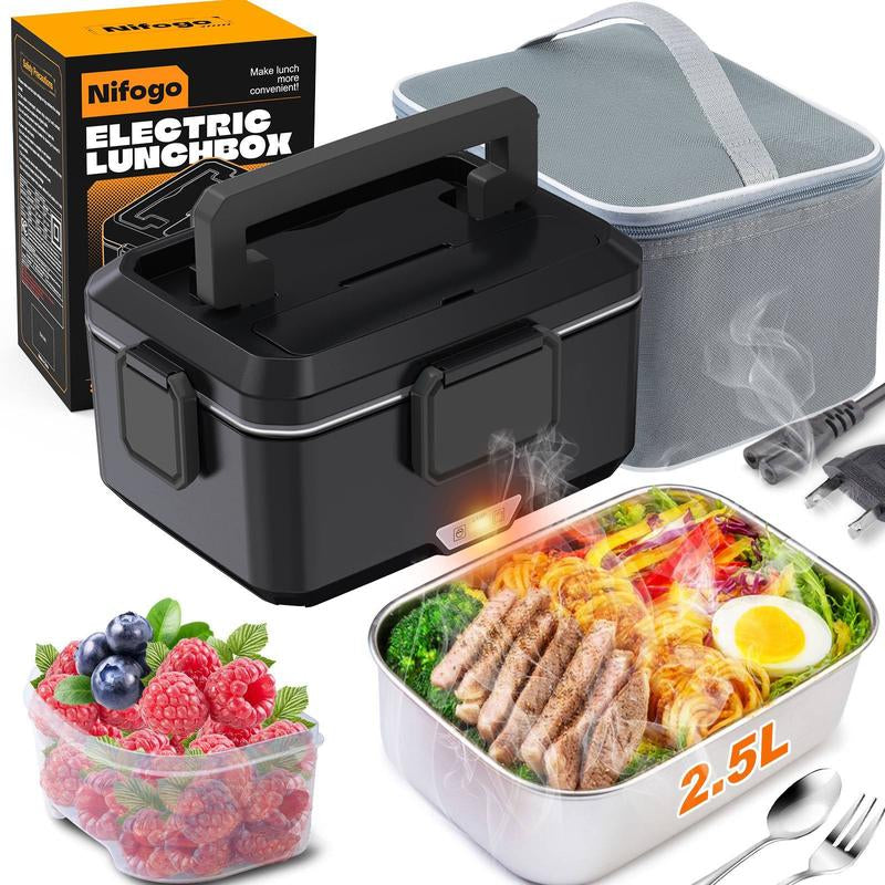 Nifogo Electric Lunch Box, 80W Food Heater 1,8L for Adults Portable Food Heater with Tableware and Lunch Bag, Car & Home Portable Electronic Food Heater for Home Office Travel