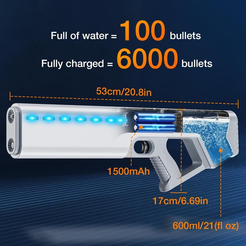 20 Inchs Electric Water Gun with Automatic Water Absorption, IP67 Waterproof Function,Built-In 1500Mah Battery, Long Range 30 -35FT, 600Ml Capacity, Rechargeable Outdoor Pool Pulse Squirt Gun for Adult, Kids