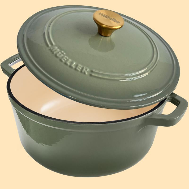 Mueller Duracast Enameled Cast Iron Dutch Oven Pot with Lid, 4.5, 6 or 7.5 QT, Casserole Dish, Braiser Pan, All Cooktops, Oven Safe, Cookware Kitchen Wide Handles Even Heat Distribution