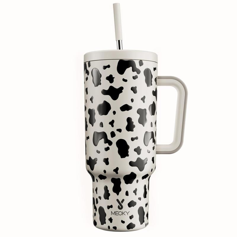 40Oz Patterned Straw Handle Cup, 1 Count Multi-Grid Ice Cube & Leak-Proof Cup Lid with Silicone Handle, Insulated Wide Mouth and Narrow Bottom for Easy Cleaning and Car Loading