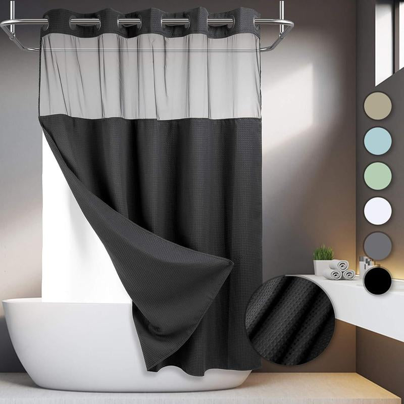 Waffle Pattern Shower Curtain, 1 Count Double Layer Waterproof Shower Curtain, Removable Shower Curtain with Snaps, Bathroom Supplies, Shower Essentials