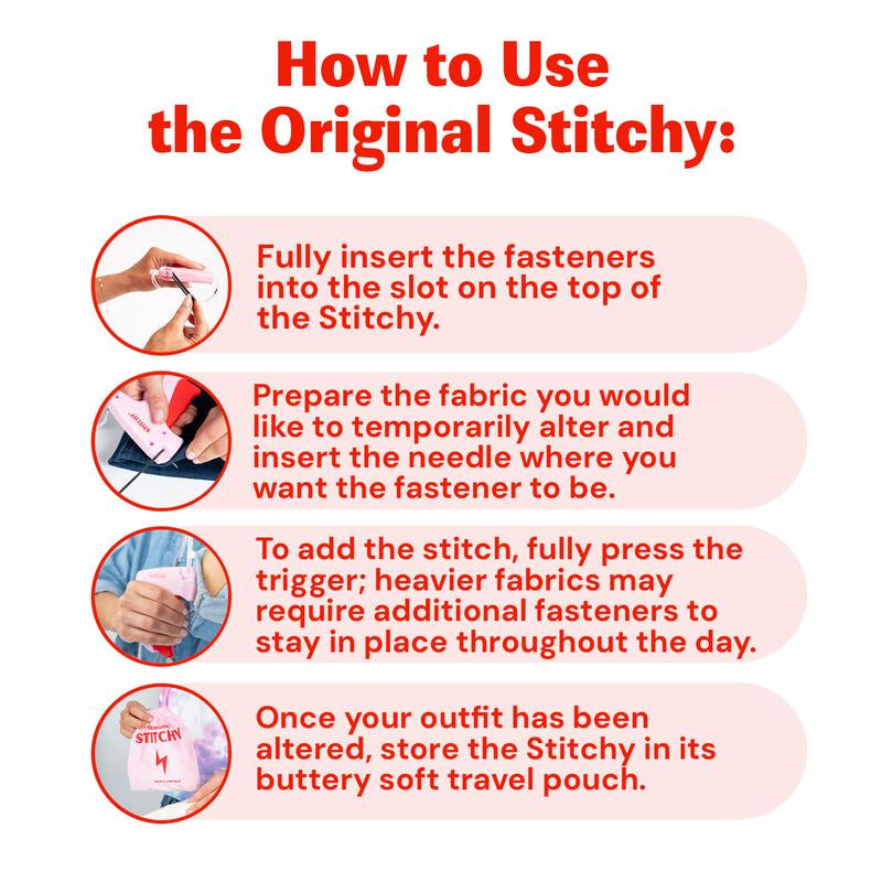 Stitchy 2.0 - Alter Your Clothing Instantly - 1 Red and Pink Stitchy with 1000 Micro Stitches - At-Home Alterations - Wardrobe Assistant