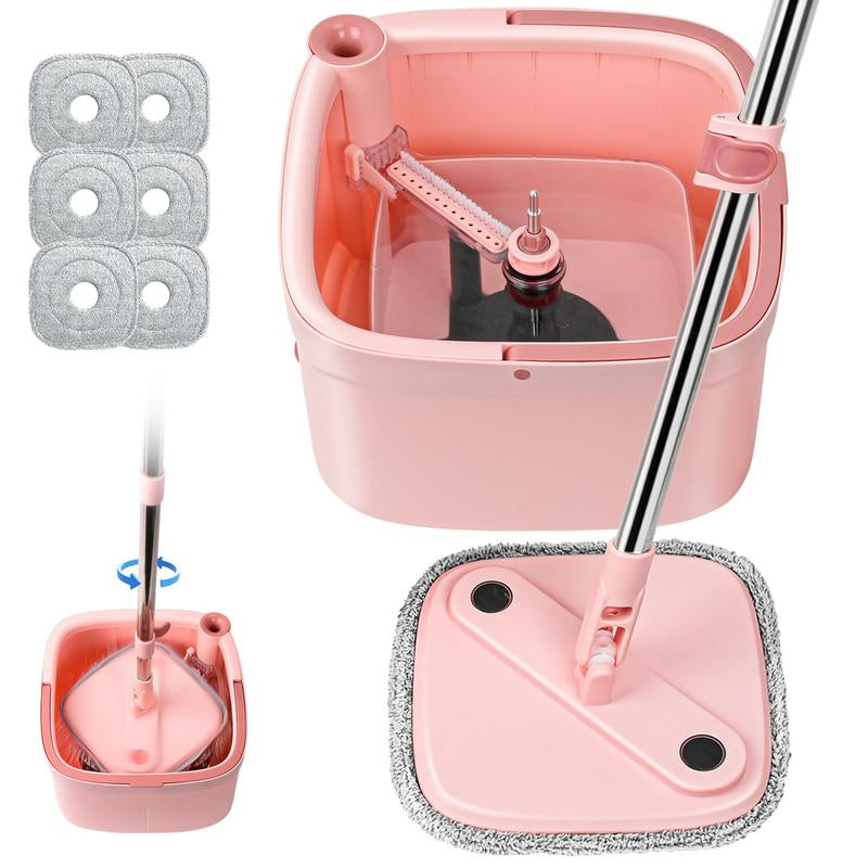 KZKR Spin Mop and Bucket System with Dual Compartment Mop Bucket & Thick Washable Microfiber Pads for Home Cleaning Household Items
