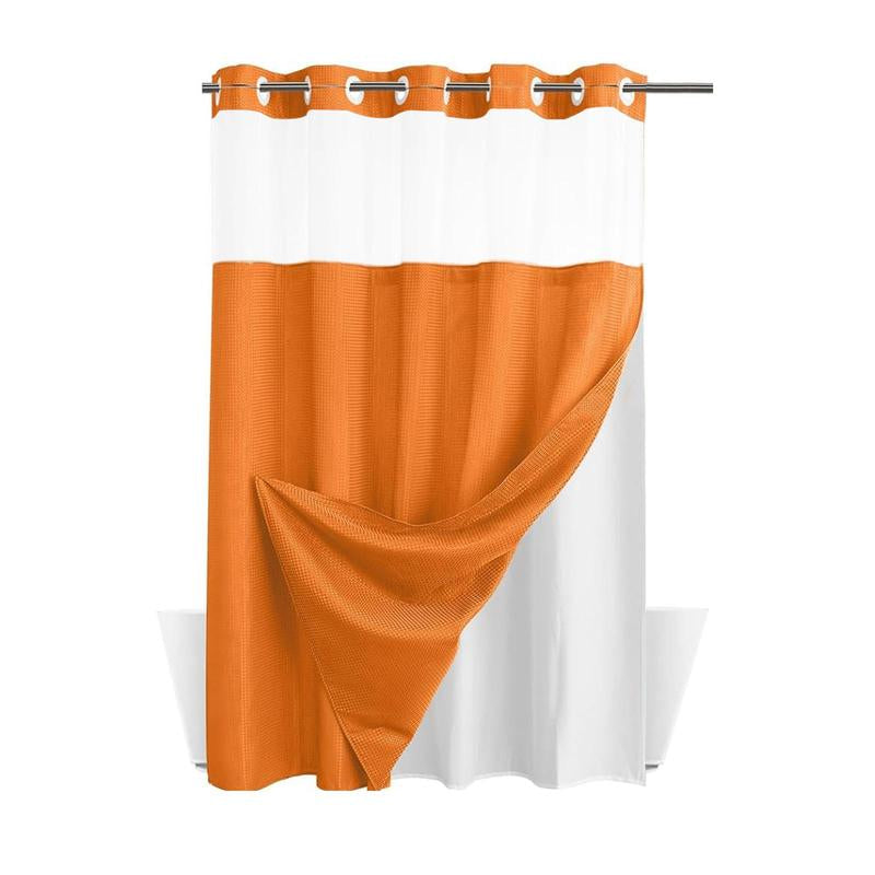 Waffle Pattern Shower Curtain, 1 Count Double Layer Waterproof Shower Curtain, Removable Shower Curtain with Snaps, Bathroom Supplies, Shower Essentials