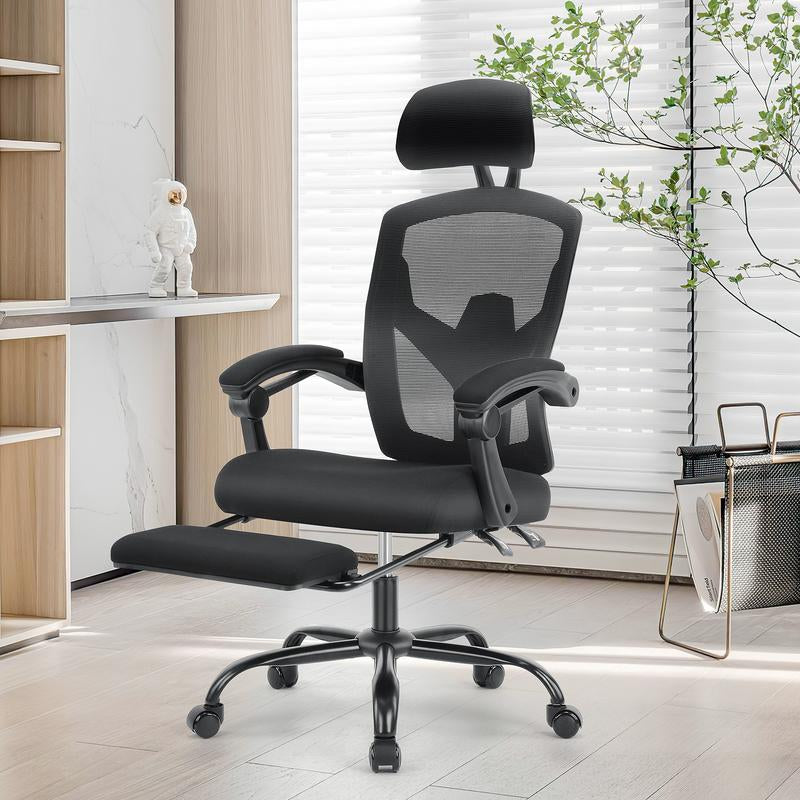 【Back to School】Sweet Furniture Ergonomic Office Chair with Foot Rest and Adjustable Headrest, Mesh Swivel Rolling Task Chair, Height Adjustable, Office Gifts