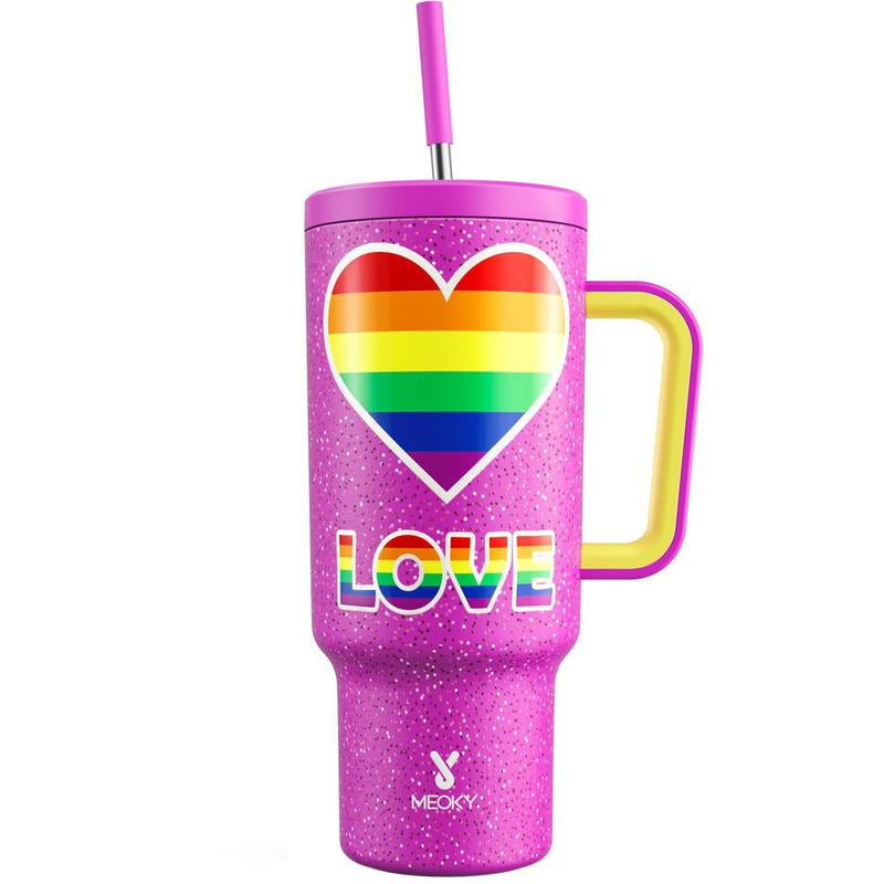 40Oz Patterned Straw Handle Cup, 1 Count Multi-Grid Ice Cube & Leak-Proof Cup Lid with Silicone Handle, Insulated Wide Mouth and Narrow Bottom for Easy Cleaning and Car Loading