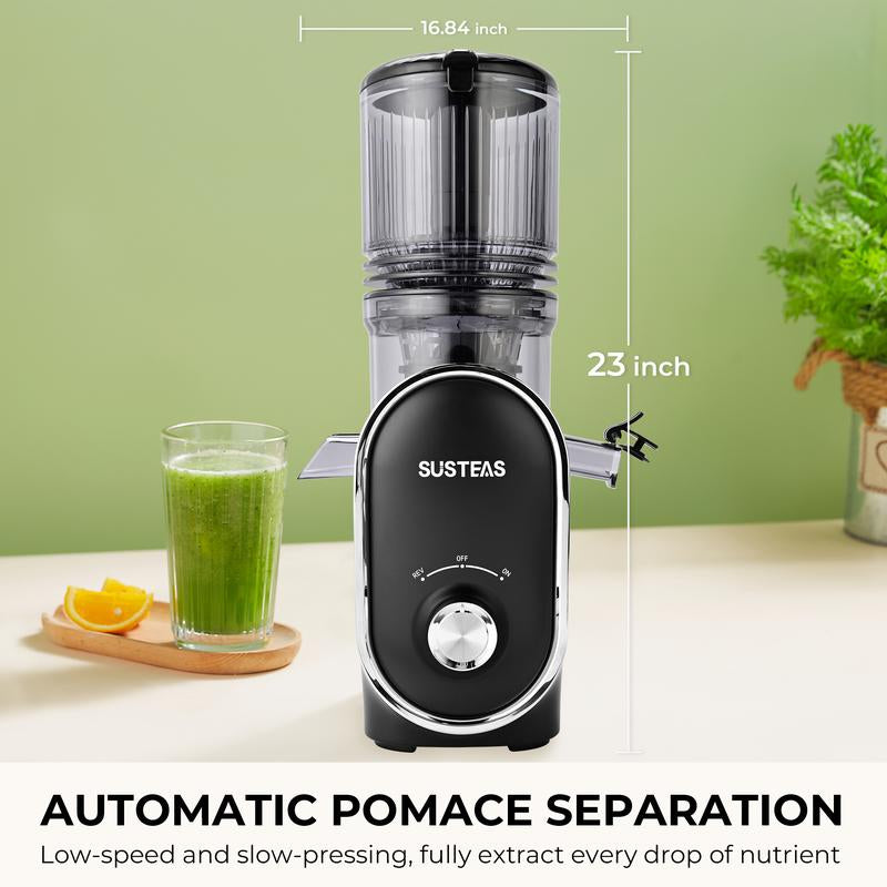 SUSTEAS Cold Press Juicer, 5.3 Inch Large Feed Opening, Slow Masticator Chute, for Whole Vegetables and Fruits, High Yield, Easy to Clean Springtok Steel