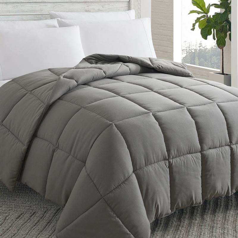 Cosybay down Alternative Comforter with 4 Corner Tabs All-Season Lightweight Reversible Duvet Insert Soft Fluffy Breathable Quilt Warm for Bedroom School High Quality Hotel Bedding Machine Washable Black Queen Size - Fathersdaygift