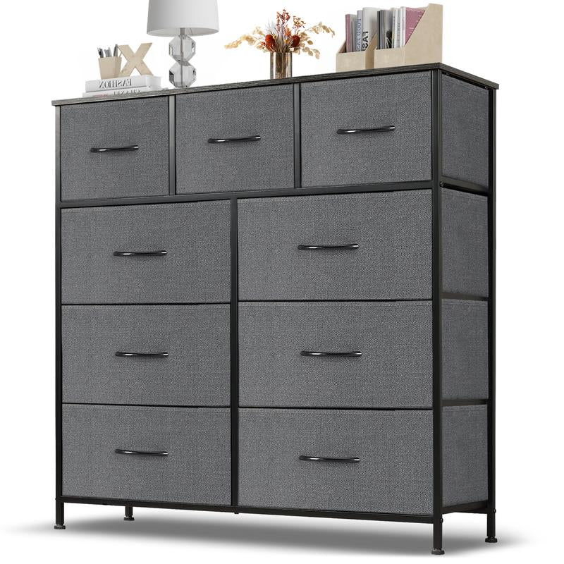 [Summer Deal] 9-Drawer Dresser, Storage Unit Organizer Chest for Clothes, Tall Dresser & Chest for Bedroom, Hallway, Living Room, Wood Top Cabinets Organizing