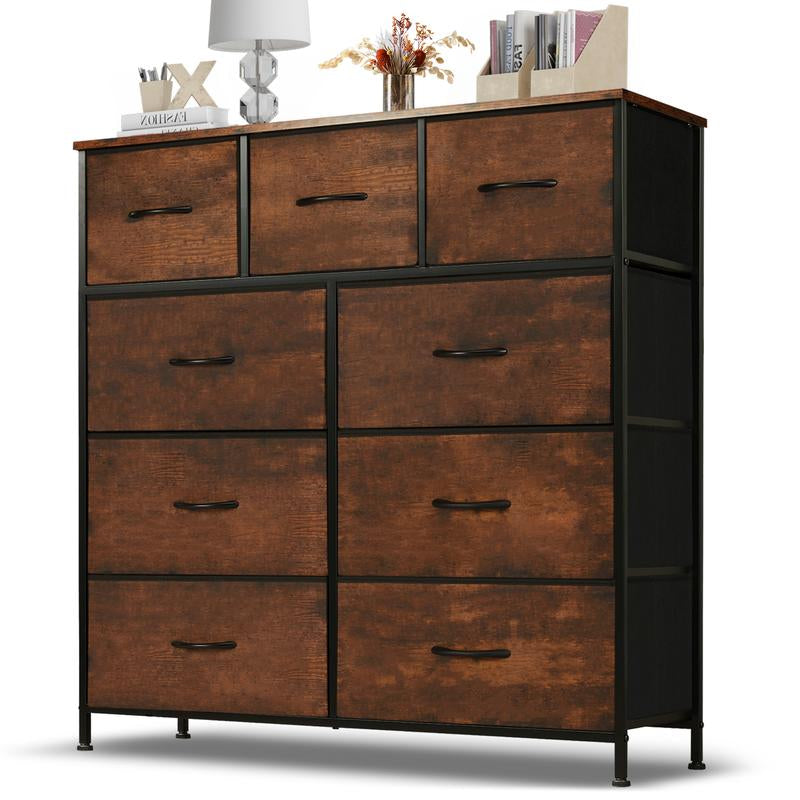 [Summer Deal] 9-Drawer Dresser, Storage Unit Organizer Chest for Clothes, Tall Dresser & Chest for Bedroom, Hallway, Living Room, Wood Top Cabinets Organizing