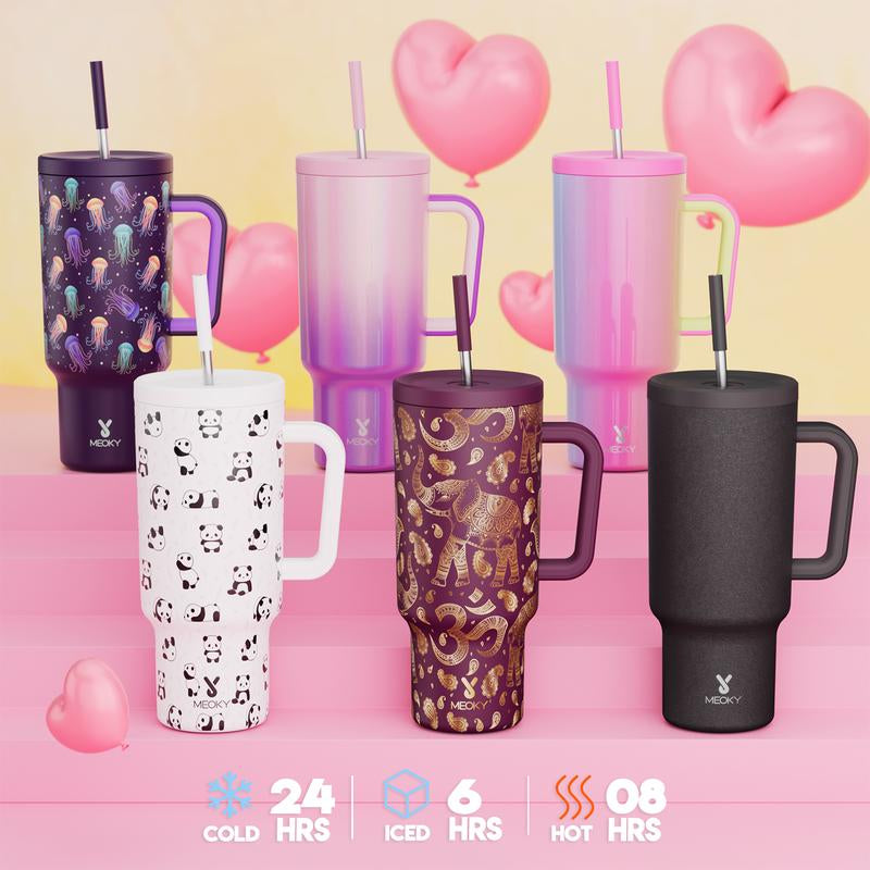 【Shipped from Usa】Meoky Reusable Food Grade Stainless Steel Cup for School, Outdoor, Office, Portable Leak-Proof Car Thermos Cup, Keeps Cold for 24 Hours, Valentine'S Day Gift (1182Ml)