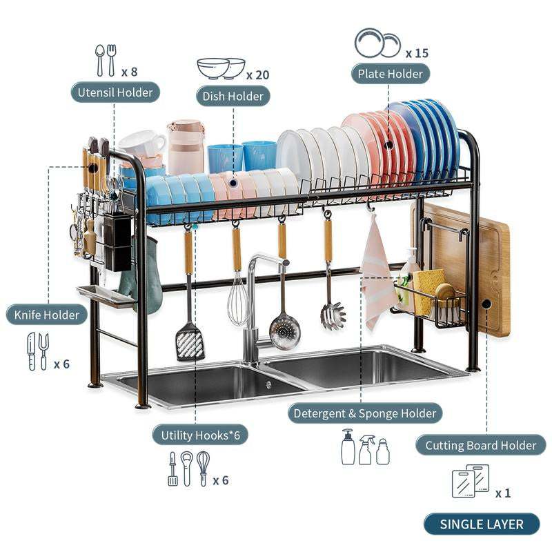 【Holiday Deals】San Dream over Sink Rack Kitchen over the Sink Dish Drying Rack Organizer Large Space Saving Dish Drainer Countertop Dishes Rack on Counter Caddy Utensil Metal Organizer 1&2 Tiers