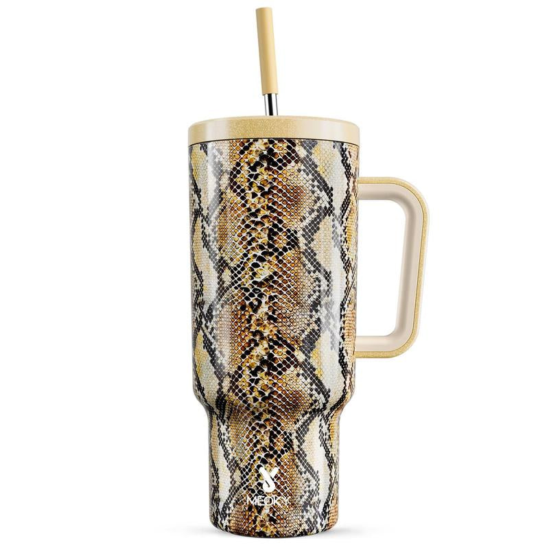 40Oz Patterned Straw Handle Cup, 1 Count Multi-Grid Ice Cube & Leak-Proof Cup Lid with Silicone Handle, Insulated Wide Mouth and Narrow Bottom for Easy Cleaning and Car Loading