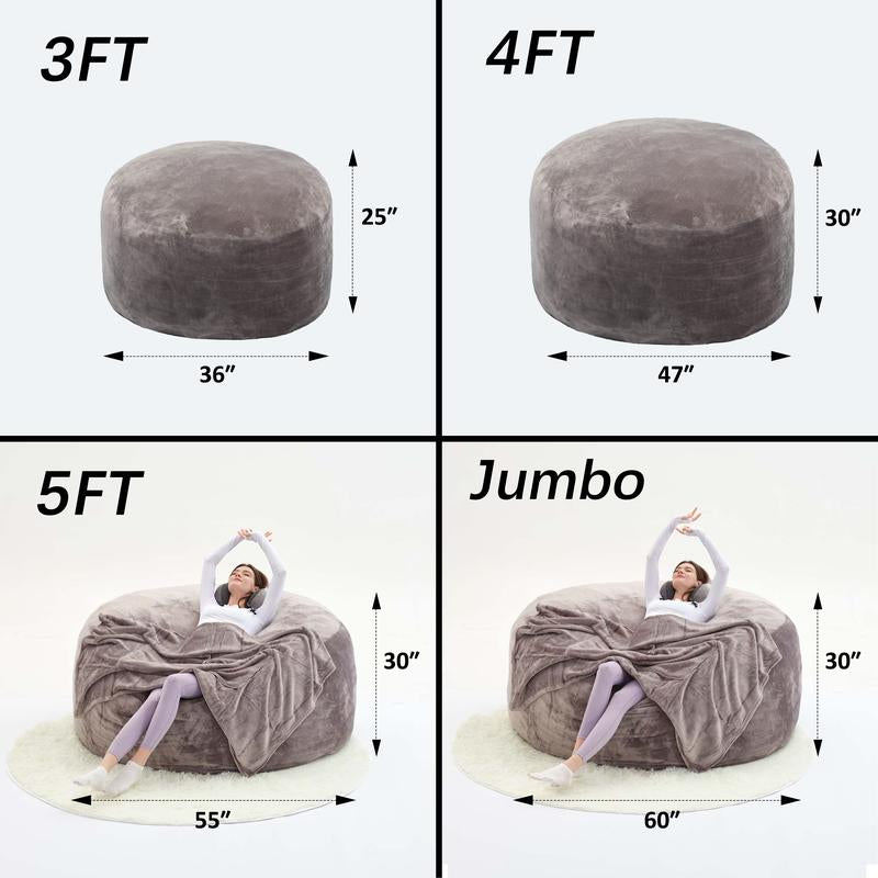 3Ft/4Ft/5'Ft/Jumbo(With Filler) Bean Bag Lazy Sofa Beanbag Chair Ship Free High-Rebound Memory Foam Furniture Flannel Cover Removable