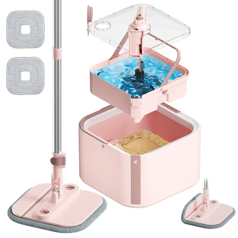 KZKR Spin Mop and Bucket System with Dual Compartment Mop Bucket & Thick Washable Microfiber Pads for Home Cleaning Household Items