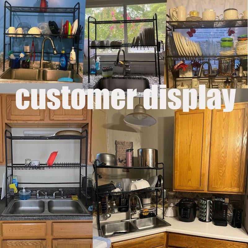 【Holiday Deals】San Dream over Sink Rack Kitchen over the Sink Dish Drying Rack Organizer Large Space Saving Dish Drainer Countertop Dishes Rack on Counter Caddy Utensil Metal Organizer 1&2 Tiers