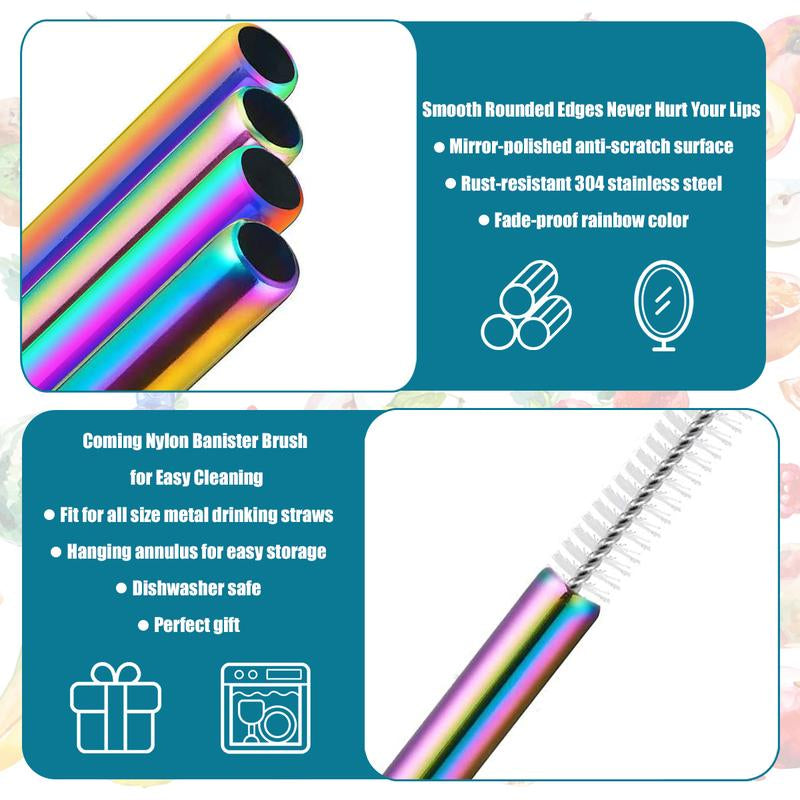 20 Pcs Stainless Steel Straws Reusable Drinking Straws Colorful Curved Straight Straws with Cleaning Brush Storage Bag and 20 Silicone Tips Metal Straws Fit for 16 and 20 Oz Tumbler Cups