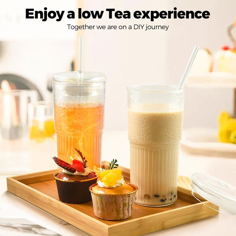 2 Packs 20Oz Glass Tumblers Set with Lids and Glass Straws Drinkware, Ice Coffee Cups, Bottles, Cup and Mug for Juices and Milk, Holiday Gifts