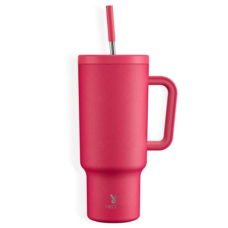 【Meoky】40Oz Classic Straw Handle Cup, Multi-Grid Ice Cube Mold, Leak-Proof Cup Lid, Silicone Handle, Non-Slip Noise Reduction Pad at the Bottom, Stainless Steel Thermos Cup, Wide Mouth and Narrow Bottom, Valentine'S Day Gift, Tumbler Cups