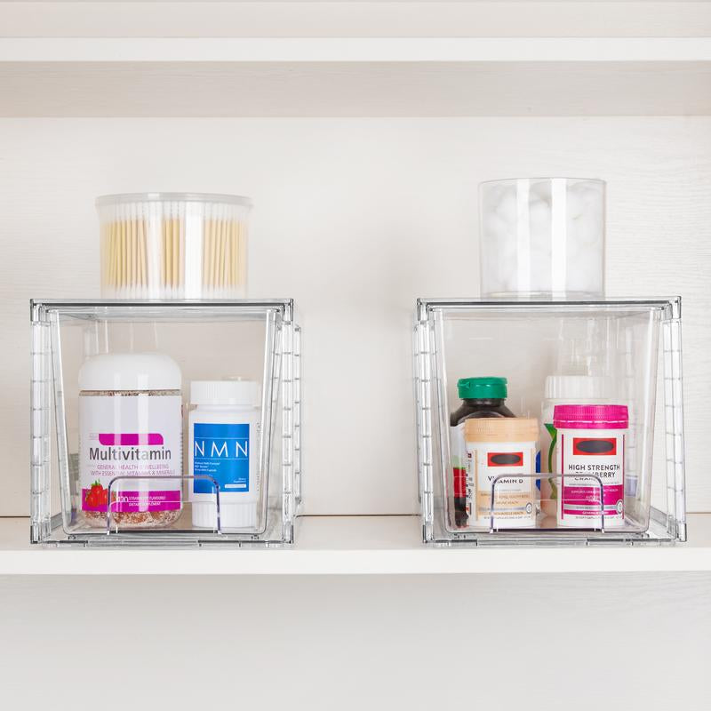 Vtopmart Transparent Stackable Drawer Organizer with Handles for Bathroom Kitchen Pantry under Sink Cabinet Closet Makeup Multifunctional Storage Solution 5-10Kg Capacity