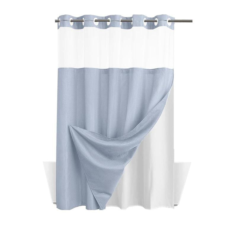 Waffle Pattern Shower Curtain, 1 Count Double Layer Waterproof Shower Curtain, Removable Shower Curtain with Snaps, Bathroom Supplies, Shower Essentials