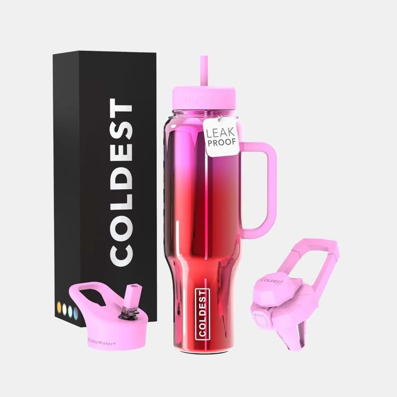 Coldest 46Oz 100% Leak Proof Insulated Tumbler with Lid & Straw (3 Lids) - Stainless Steel for Women & Men - Travel Containers, Chug & Drinkware