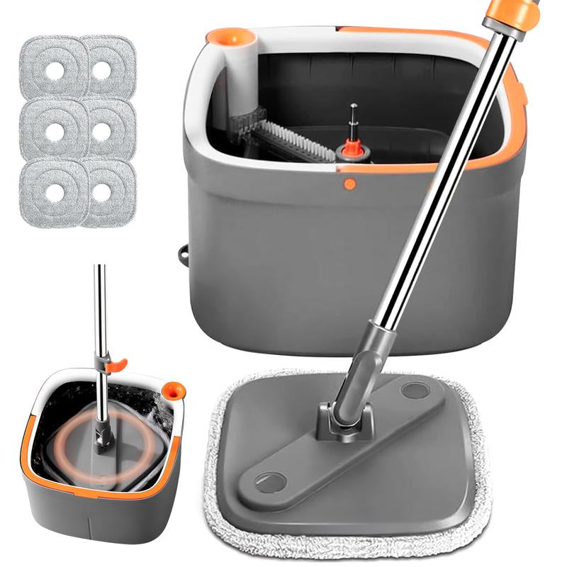 KZKR Spin Mop and Bucket System with Dual Compartment Mop Bucket & Thick Washable Microfiber Pads for Home Cleaning Household Items