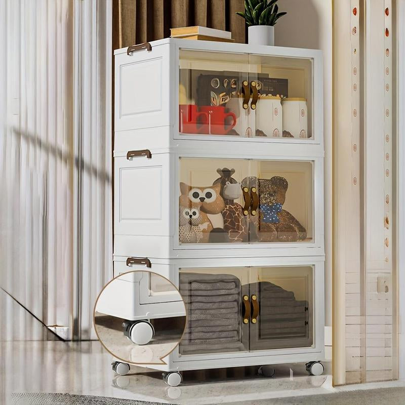 Summer Collapsible Storage Box with Lid & Wheels, 1 Count Large Capacity Clothes & Food Storage Container, Home Organizer【Please Place Order One by One】