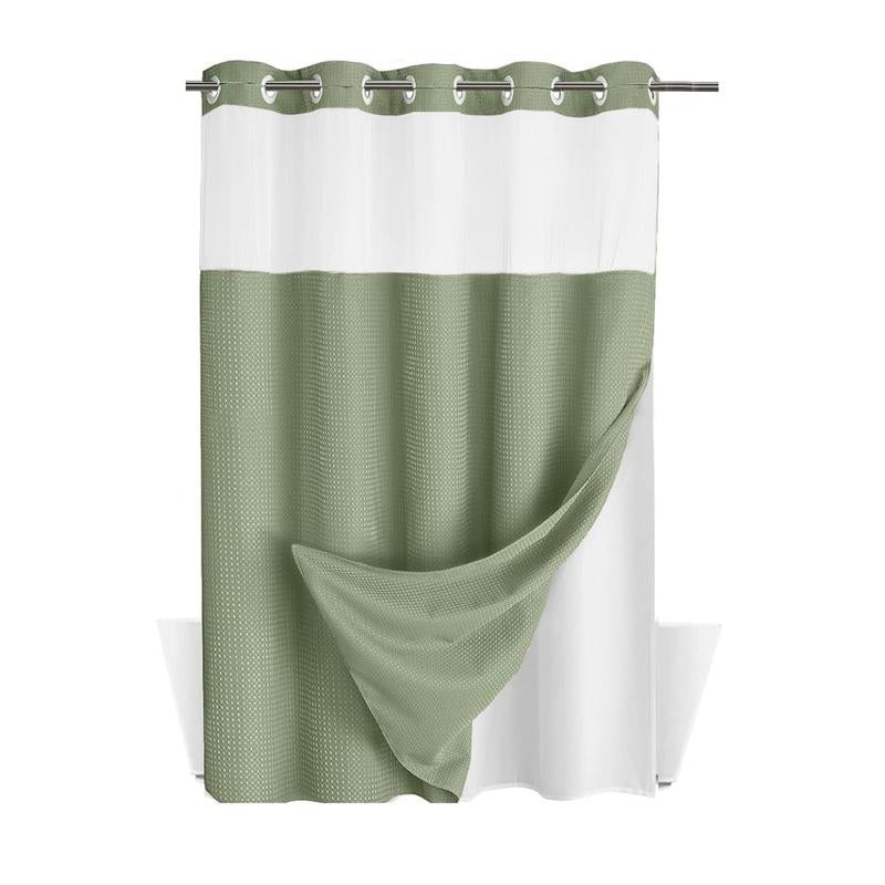 Waffle Pattern Shower Curtain, 1 Count Double Layer Waterproof Shower Curtain, Removable Shower Curtain with Snaps, Bathroom Supplies, Shower Essentials