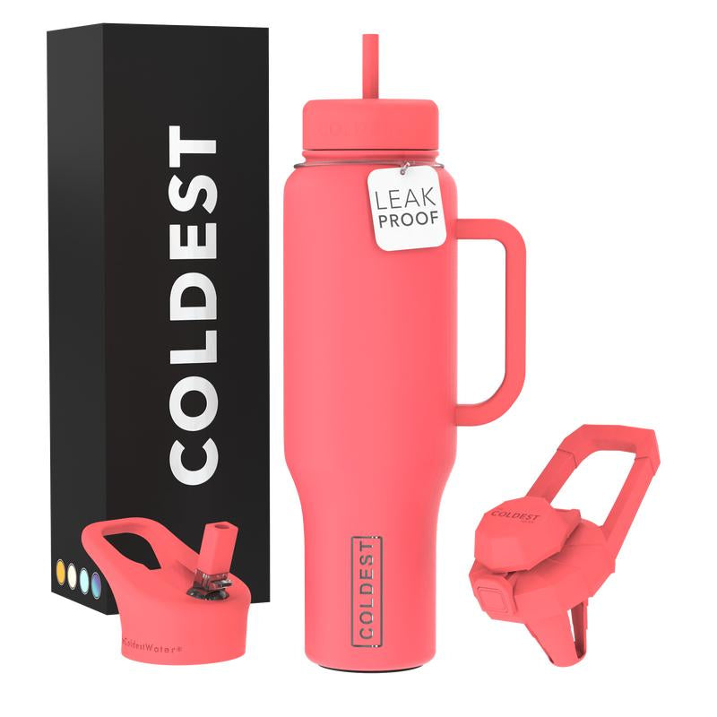 Coldest 46Oz 100% Leak Proof Insulated Tumbler with Lid & Straw (3 Lids) - Stainless Steel for Women & Men - Travel Containers, Chug & Drinkware