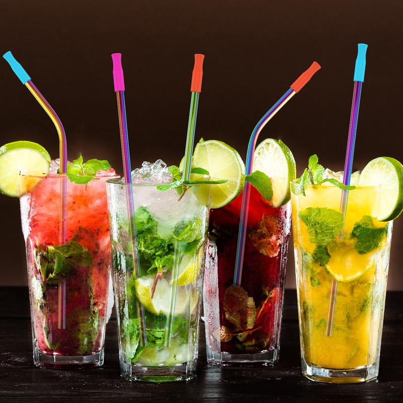 20 Pcs Stainless Steel Straws Reusable Drinking Straws Colorful Curved Straight Straws with Cleaning Brush Storage Bag and 20 Silicone Tips Metal Straws Fit for 16 and 20 Oz Tumbler Cups