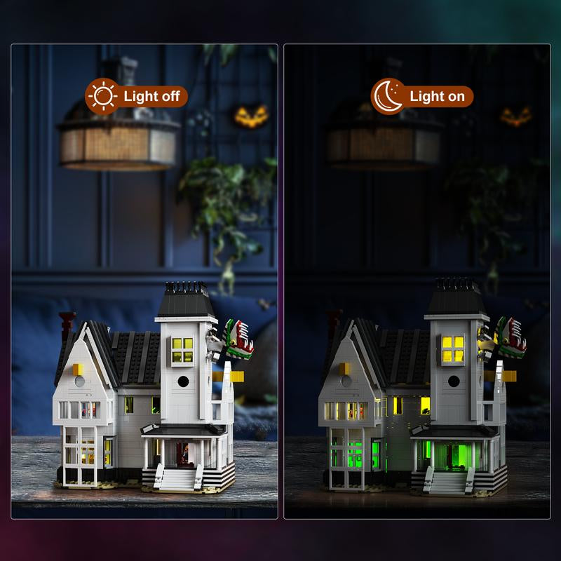 Haunted House Brick Set with LED Lights – Afterlife-Inspired Spooky Model Building Block Set for Gothic Home Decor & Halloween Gifting