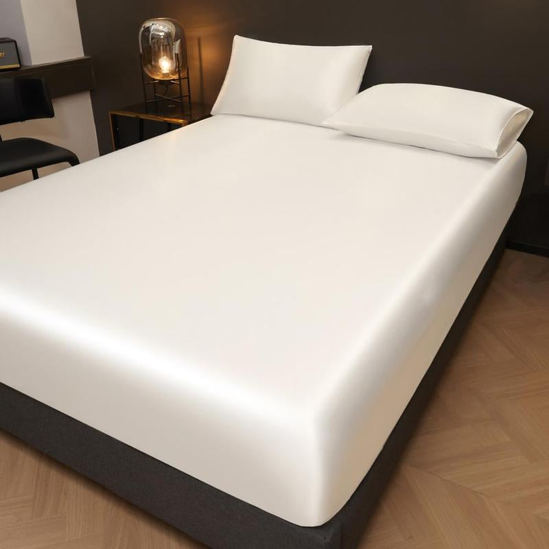 Solid Color Fitted Sheet & Pillowcase Set, Satin Bed Sheets, Silky Fitted Sheet Soft Comfortable Bedding Set for Bedroom & Hotel