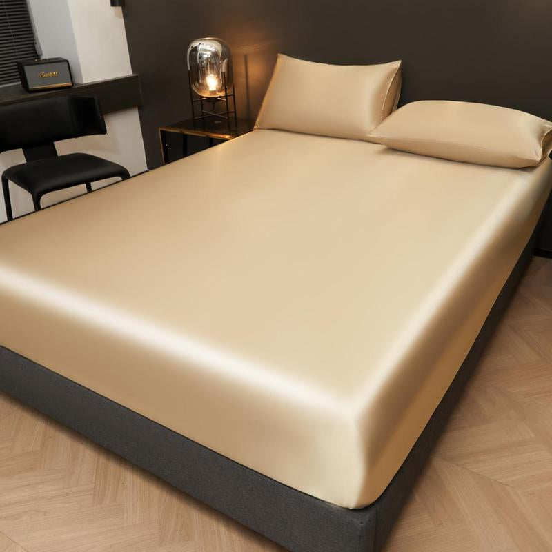 Solid Color Fitted Sheet & Pillowcase Set, Satin Bed Sheets, Silky Fitted Sheet Soft Comfortable Bedding Set for Bedroom & Hotel
