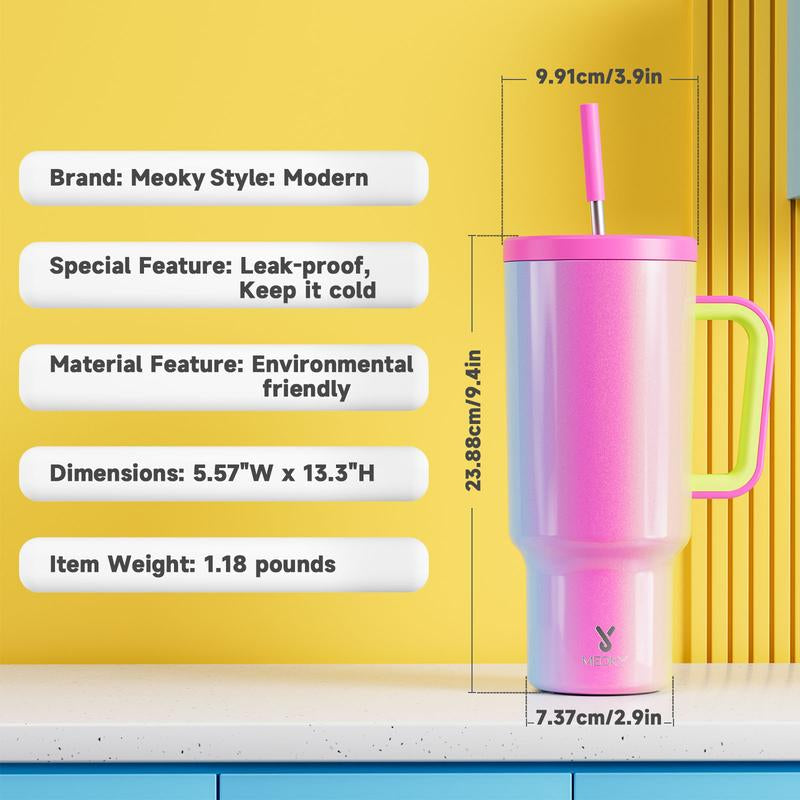 【Shipped from Usa】Meoky Reusable Food Grade Stainless Steel Cup for School, Outdoor, Office, Portable Leak-Proof Car Thermos Cup, Keeps Cold for 24 Hours, Valentine'S Day Gift (1182Ml)