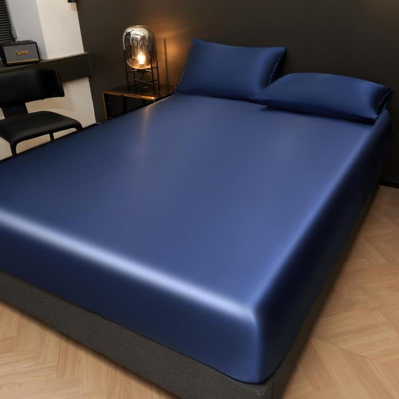 Solid Color Fitted Sheet & Pillowcase Set, Satin Bed Sheets, Silky Fitted Sheet Soft Comfortable Bedding Set for Bedroom & Hotel