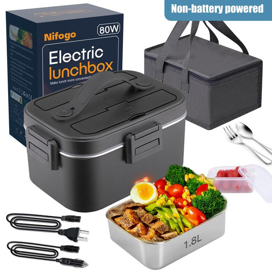 Nifogo Electric Lunch Box, 80W Food Heater 1,8L for Adults Portable Food Heater with Tableware and Lunch Bag, Car & Home Portable Electronic Food Heater for Home Office Travel