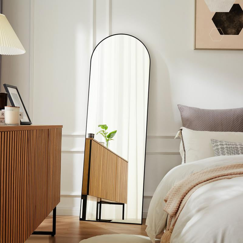 Full Length Mirror, Floor Standing Mirror with Stand, Wall Aluminum Alloy Thin Frame Hanging or Leaning for Living Room Bedroom Cloakroom Decorating