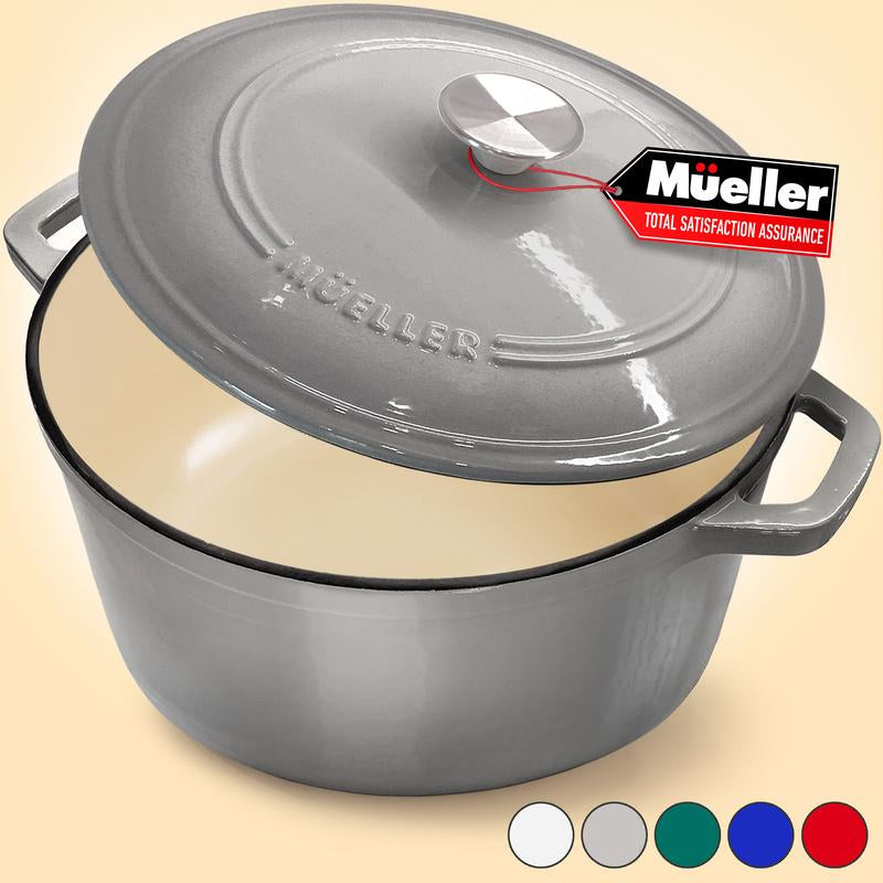 Mueller Duracast Enameled Cast Iron Dutch Oven Pot with Lid, 4.5, 6 or 7.5 QT, Casserole Dish, Braiser Pan, All Cooktops, Oven Safe, Cookware Kitchen Wide Handles Even Heat Distribution